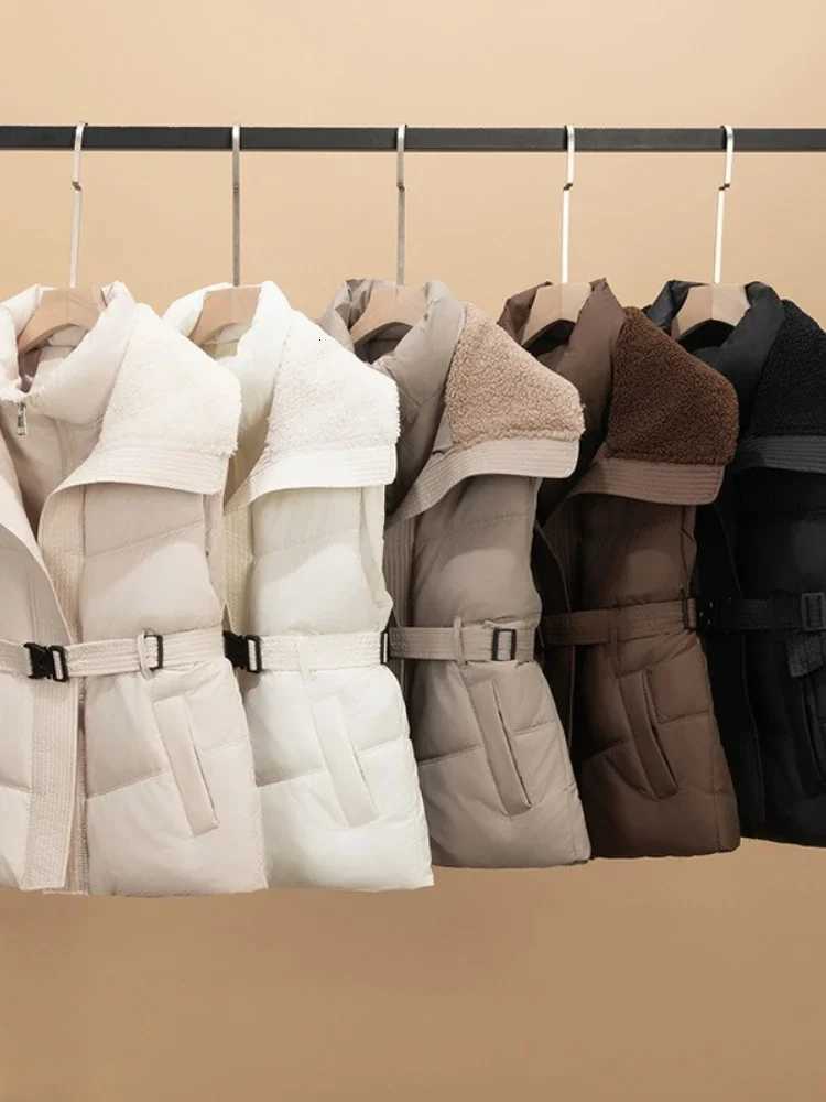 New Womens Quilted Puffer Vest Thicken Warm Winter Hooded Coat Solid Color Sleeveless Padded Outwear Cropped Button Zip Up CoatT251128