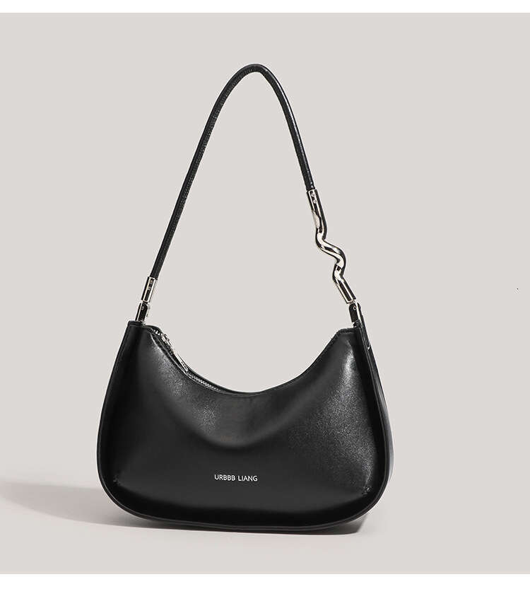 2025 New Simple Black Underarm French Style High-End Niche Versatile Shoulder Baguette Bag Fashion Handbag