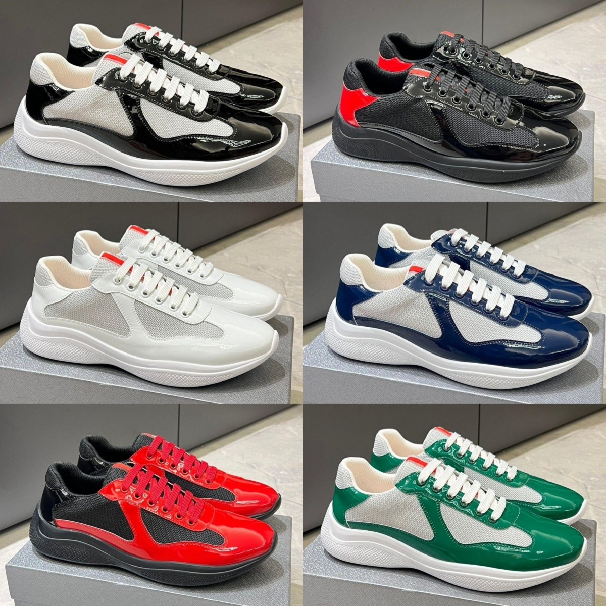 Designer Shoes Americas Cup luxury Classics chaussure Shoes Mens Sneakers Low Leather Patent Leather Lace Up Black Green Yellow Fashion Round Toe Sport Casual shoes