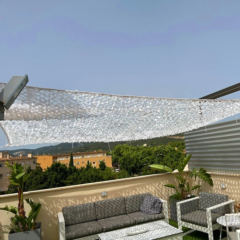 White Camouflage Net Hiding Mesh Sunshade Net Outdoor Awning Canopy Garden Plant Sun Shelter Wedding Party Canopy Decoratio 250428