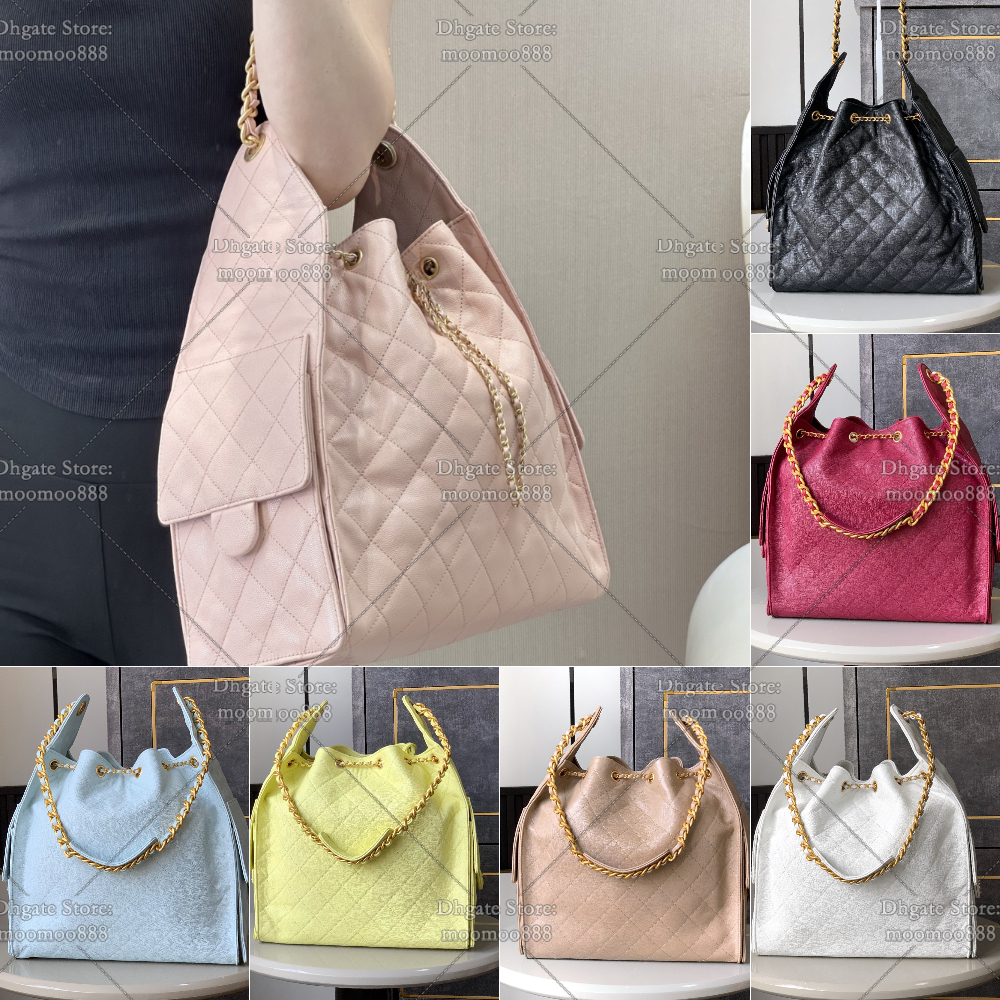 Designer 25 Handbags for Women Drawstring Bucket Bags Genuine Leather Quilted Hobo Pink Purse Shoulder Chain Bag