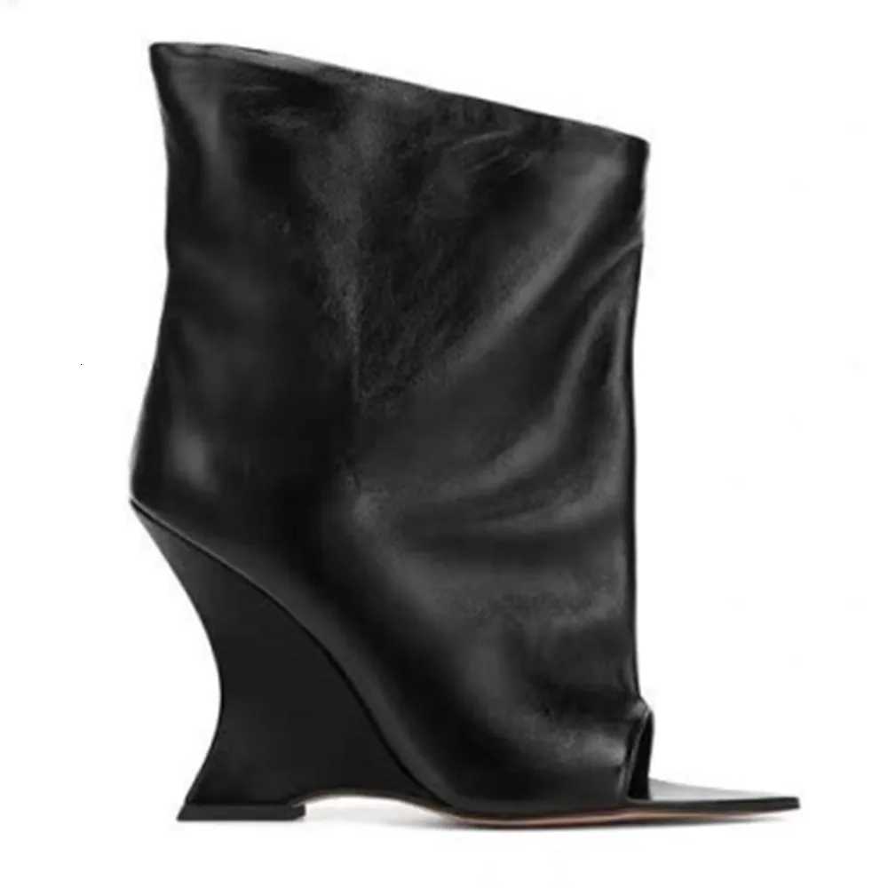 2025 Spring and Autumn Womens Fish Mouth Thick High Heels Knee Length Womens Boots Fashion Slope Heel Large Summer Cool Boots W251128