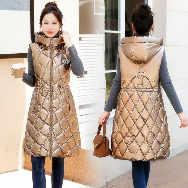 Autumn Winter Women Sleeveless Waistcoat Warm Puffer Jacket Ultra Light Mid Long Down Cotton Vest New Female Outwear Casual TopsT251128