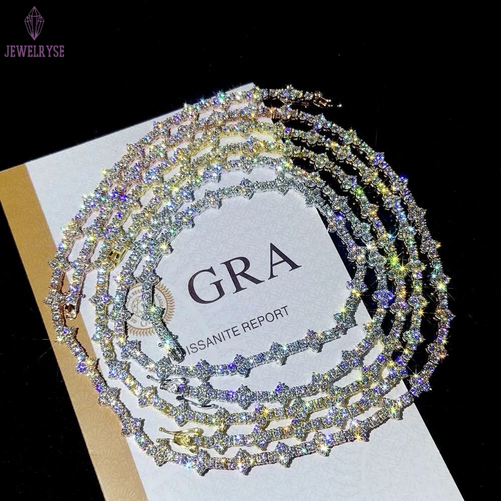 Designer 3mm New Style Hip Hop Moissanite Tennis Chain Bracelet Pass Dia Tester GRA Sier vvs tennis moissanite chain women mens fashion cuban k neckla
