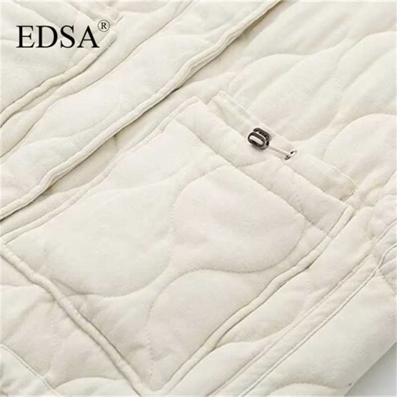 EDSA Women Pocket Cotton Jacket Vest Sleeveless Stand Neck Zipper Waistcoat Loose Female StreetwearT251128