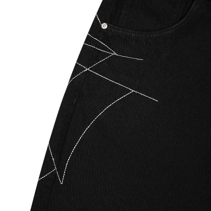 Y2K man jeans vintage Spider web embroidery vintage pattern wide leg pants American style street wear Rock Hip Hop Denim jeans L251127