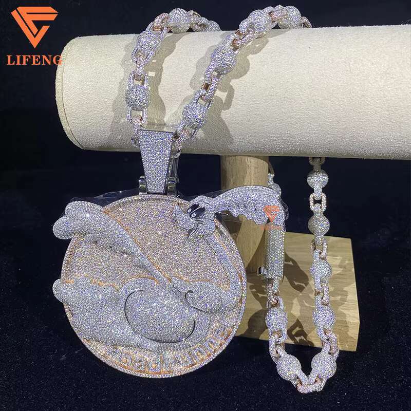 Road running circle pendant rose gold cartoon design pure sier solid back VVS moissanite men's jewelry