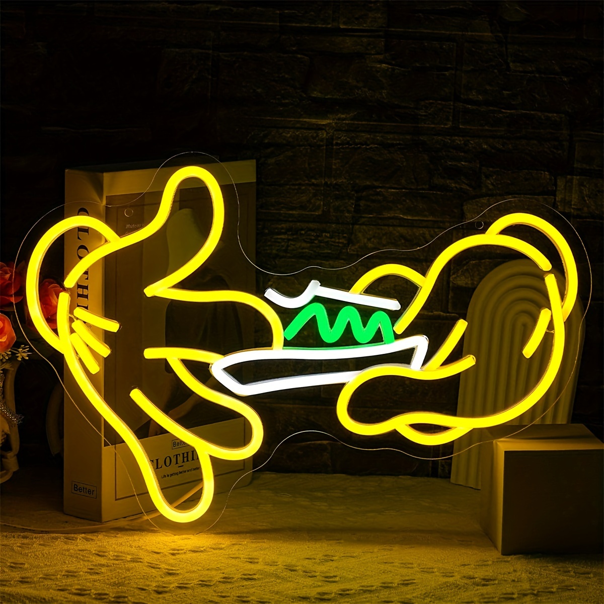 Holding Neon Sign for Wall Decor Glove Neon Light Green Leaf LED for Bedroom Living Room Shop Mall Supermarket Bar Man Cave Decoration