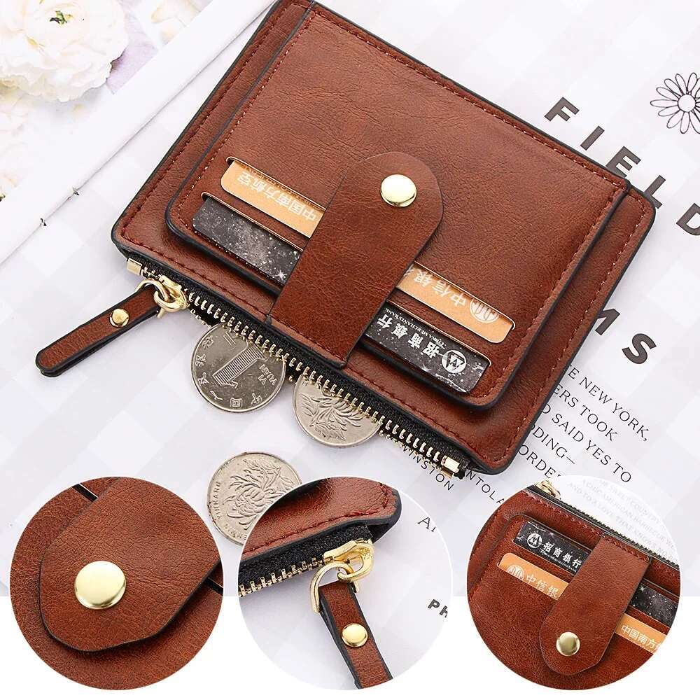Men Fashion Credit ID Card Holder Wallet Male Slim Leather Wallets With Coin Pocket Brand Designer Brown Business Purse