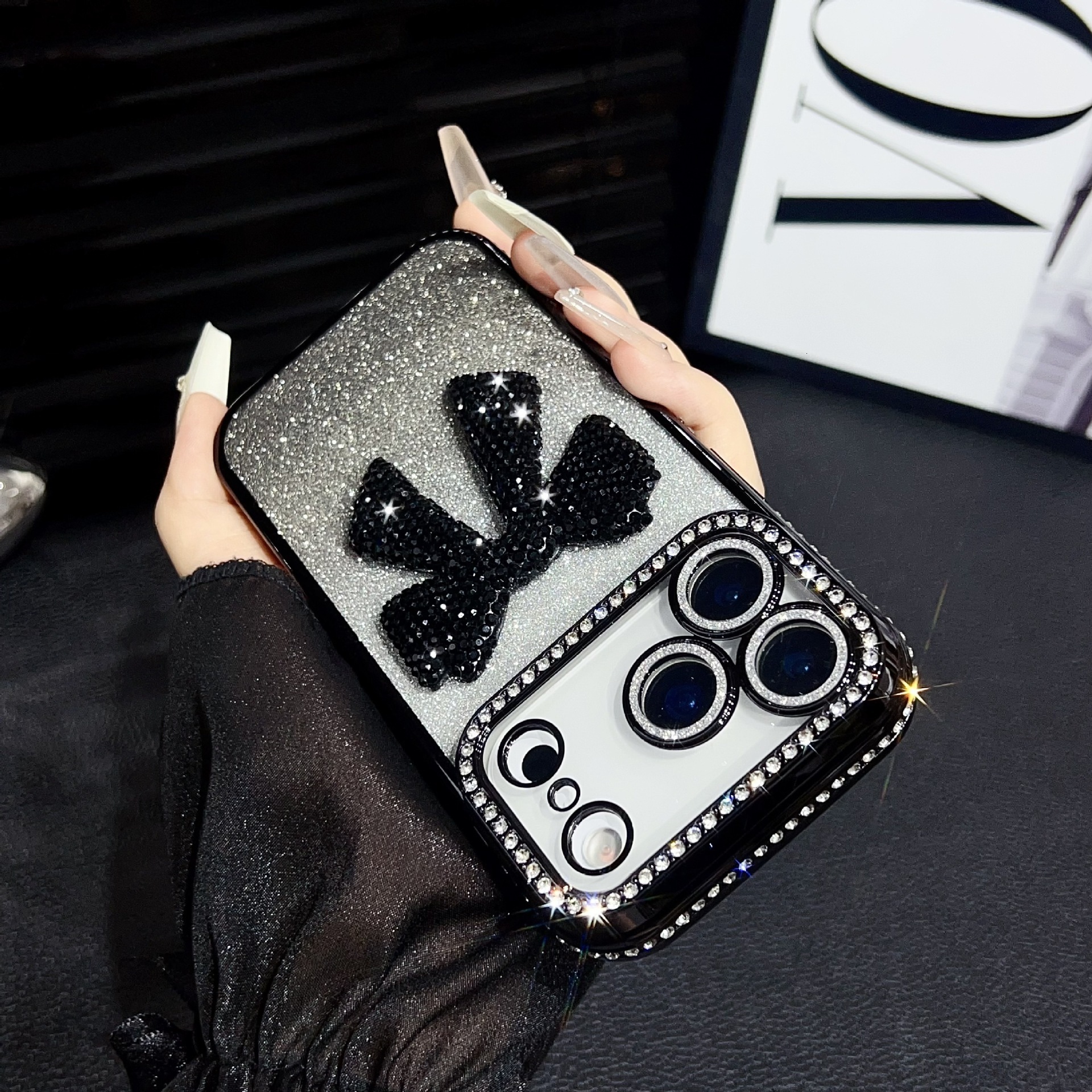 Electroplated 3D Rhinestone Bowknot Phone Case iPhone 17 Pro Max Compatible with Apple 16/15 Gradient Glitter Paper Protective Case