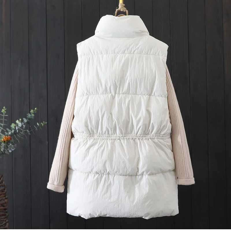 Down Cotton Vest Women Casual Padded Coat 2025 New Autumn Winter Warm Stand Collar Sleeveless Vest Fashion Outerwear Jacket TopsT251128
