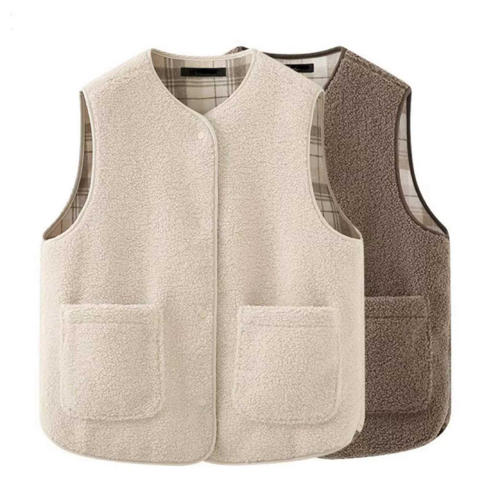 High Quality Double-Sided Lamb Wool Waistcoat Winter Plush Sleeveless Vest Warm Jacket Korean Style Coat For Women Chaleco LanaT251128