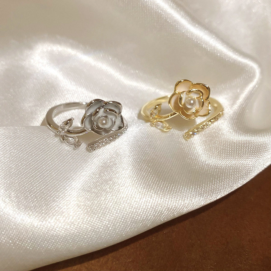 Zircon Oil Drop Pearl Flower Open Fashion Elegant Temperament Index Finger Light Luxury High-end Feel Ring Wholesale - view 7