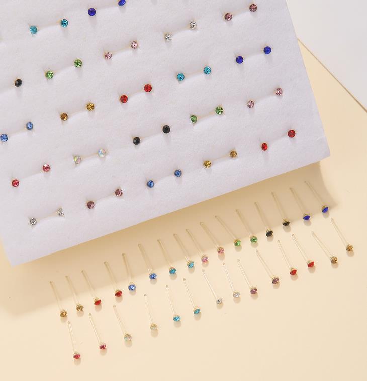 Ear studs and Nose Studs Ring 1.2mm Tiny Piercing Bone clear crystal nariz Piercing Body jewelry 50 pairs of large and small mixed color