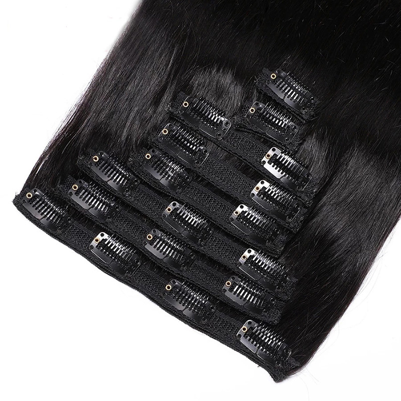 Peruvian Remy Clip in Human Hair Extensions Real Human Hair Natural Black 8pcs Per Set with 18 Clips Double Weft 120 grams