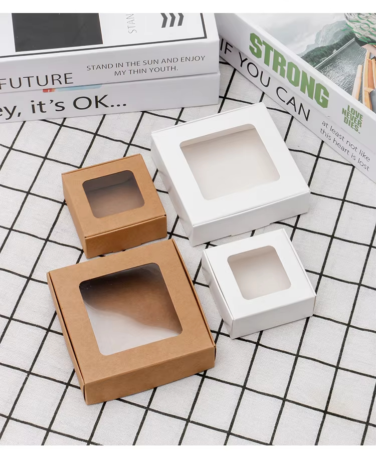 Customized Kraft Paper Box Packaging Square Small Gift Shipping Box Brown Corrugated for Soap Transparent Window With Your Logo