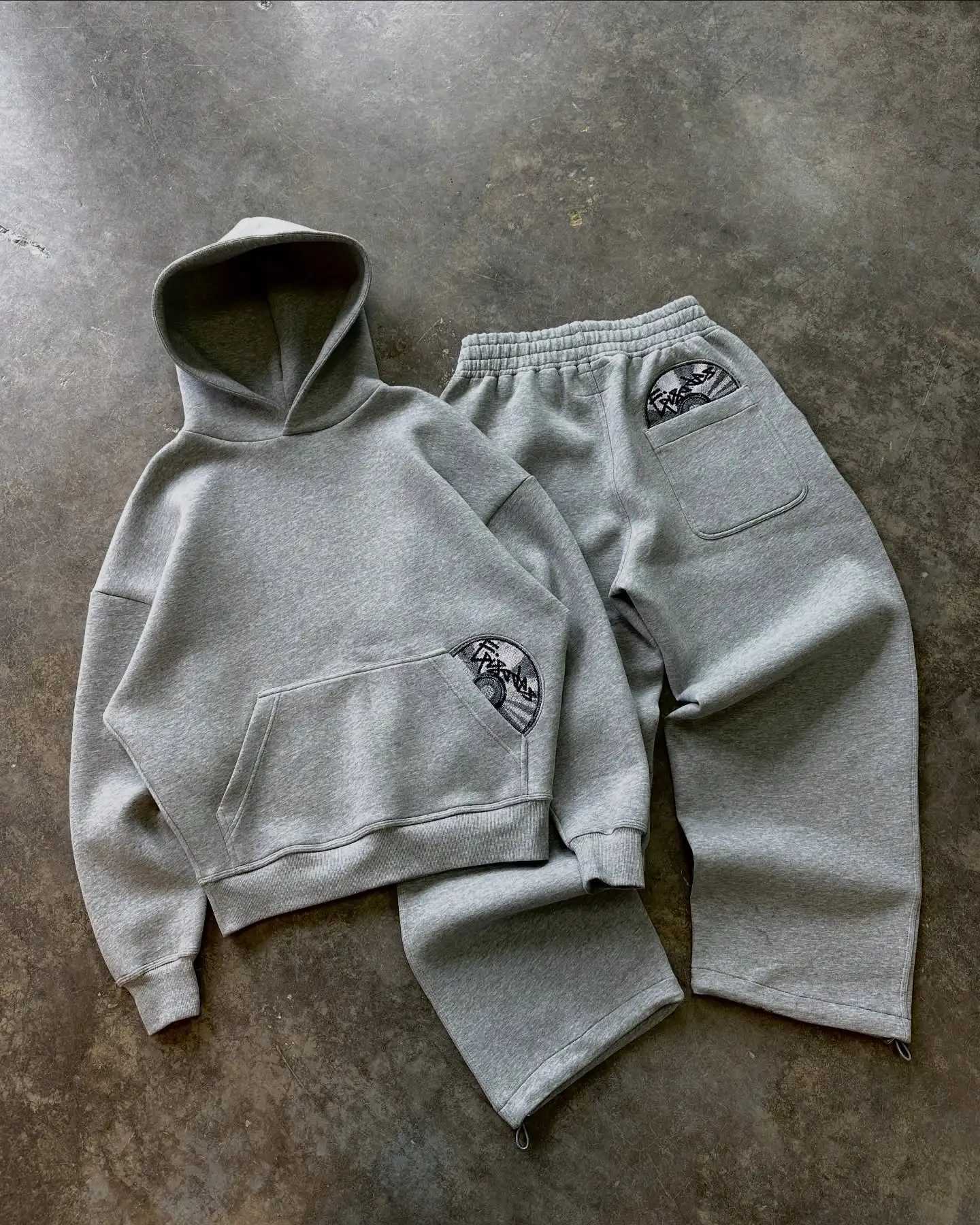 New Y2k Pocket CD Print Hoodies Tracksuit Men Sweatshirt Sweatpants Two Piece Set Streetwear Harajuku Casual Mens ClothesXJ251127