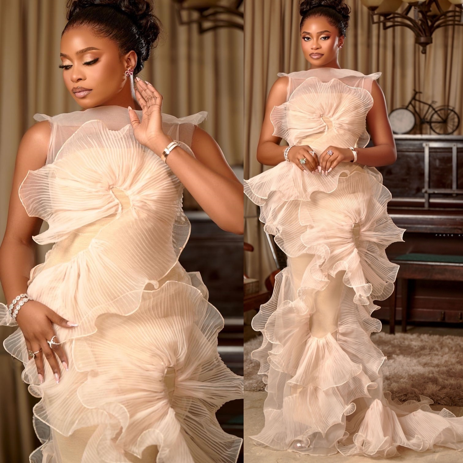 Aso Ebi Champagne Mermaid Prom Dresses 2026 Ruffles Sheer Neck Evening Formal Party Second Birthday Engagement Gowns Plus Size Dress For Special Occas