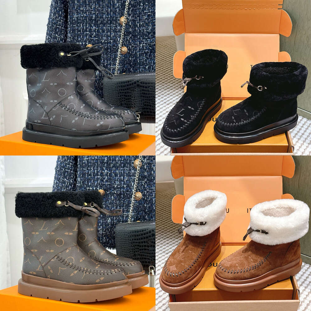 Winter Designer shoe woman warm Vacation Boots fur boot Womens Cortina Ankle Boots Luxury Suede Calf Leather Shearling Lining Rubber Sole Ladies Wool fur Snow boots