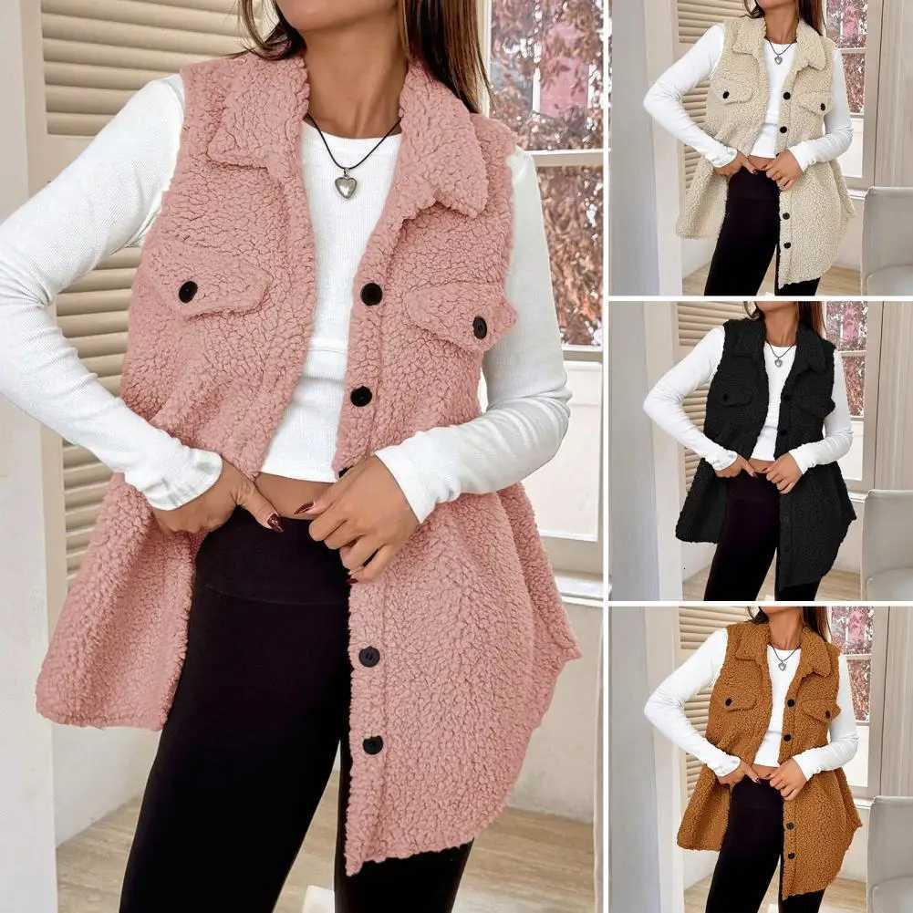 Women Polyester Vest Jacket Skin-friendly Women Vest Cozy Sherpa Vest for Women Oversized Fuzzy Fleece Jacket with Button DownT251128