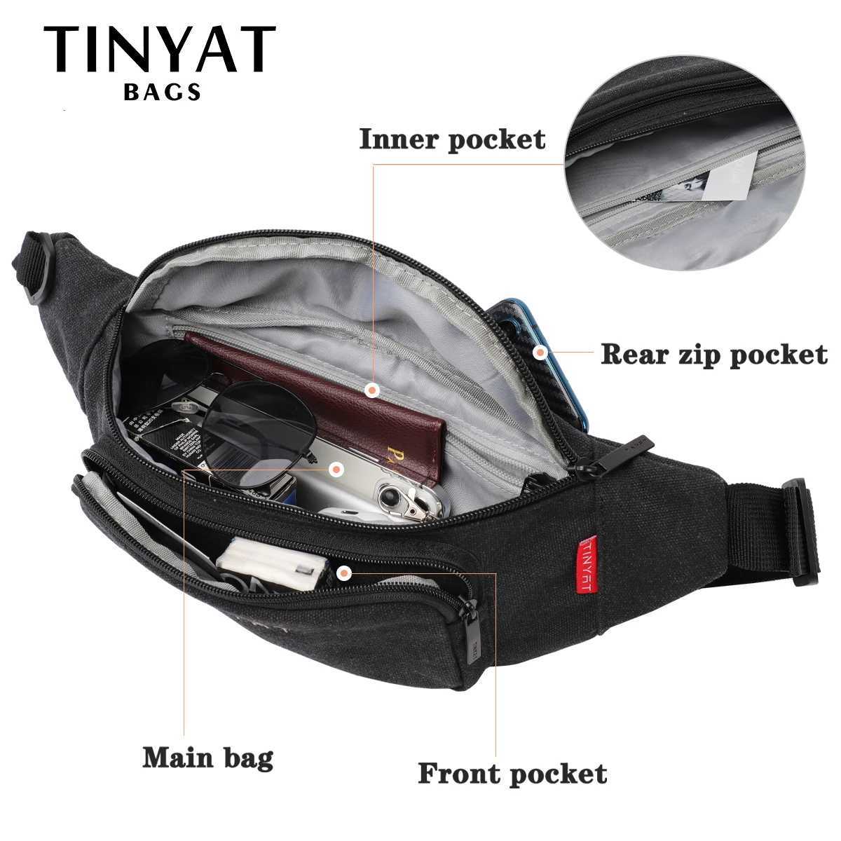 TINYAT Mens Waist Pack Bag Casual Man Canvas Shoulder Fanny Packs Women Belt Bag Pouch For Money Phone Banana Bum Gym BagT251128