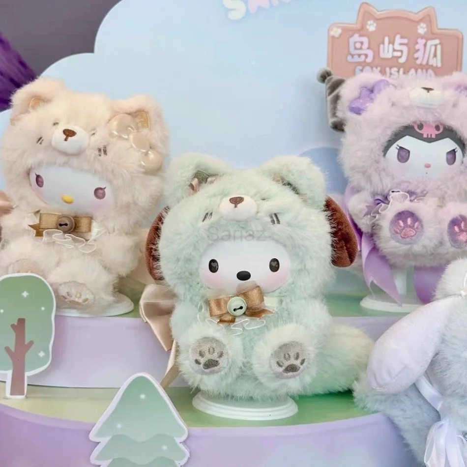 Sanrio New MINISO Family Fox Island Series Vinyl Plush Blind Box Cute Cartoon Hello Kitty Kuromi Pendants Girl Bag Ornament Gift H2512171