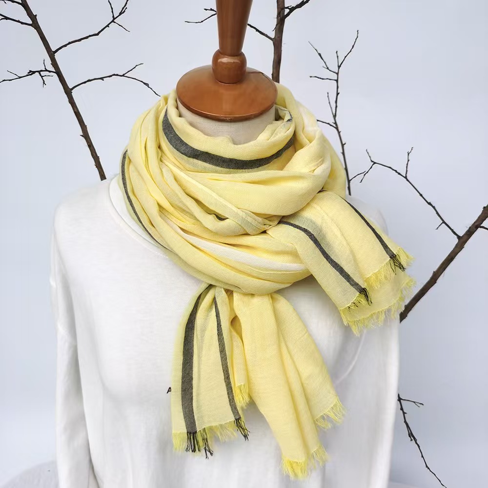 T581 cotton scarf women's spring and autumn new Japanese vertical striped scarf ladies shawl sun protection head scarf