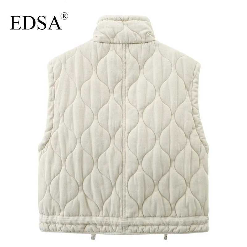 EDSA Women Pocket Cotton Jacket Vest Sleeveless Stand Neck Zipper Waistcoat Loose Female StreetwearT251128
