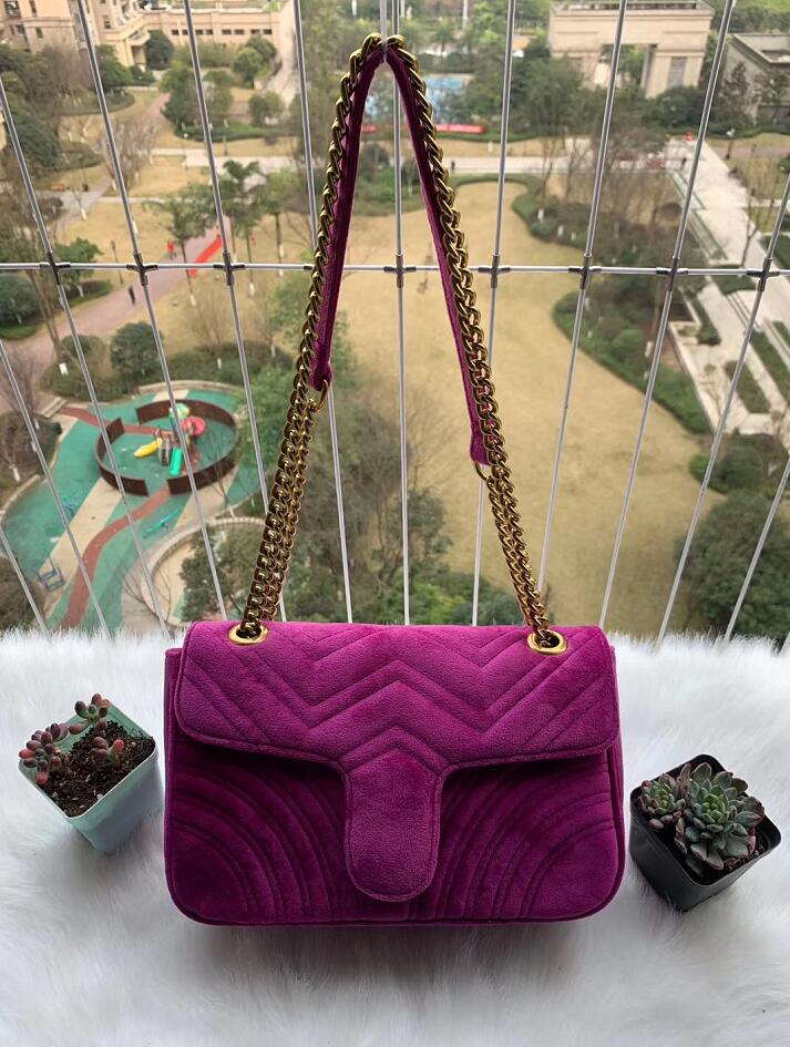 Chain Velvet Handbag Designer Shoulder Crossbody Purse Flap Messenger Purse Gold Hardware Letter Buckle Marmont Internal Zipper Pocket Clutch