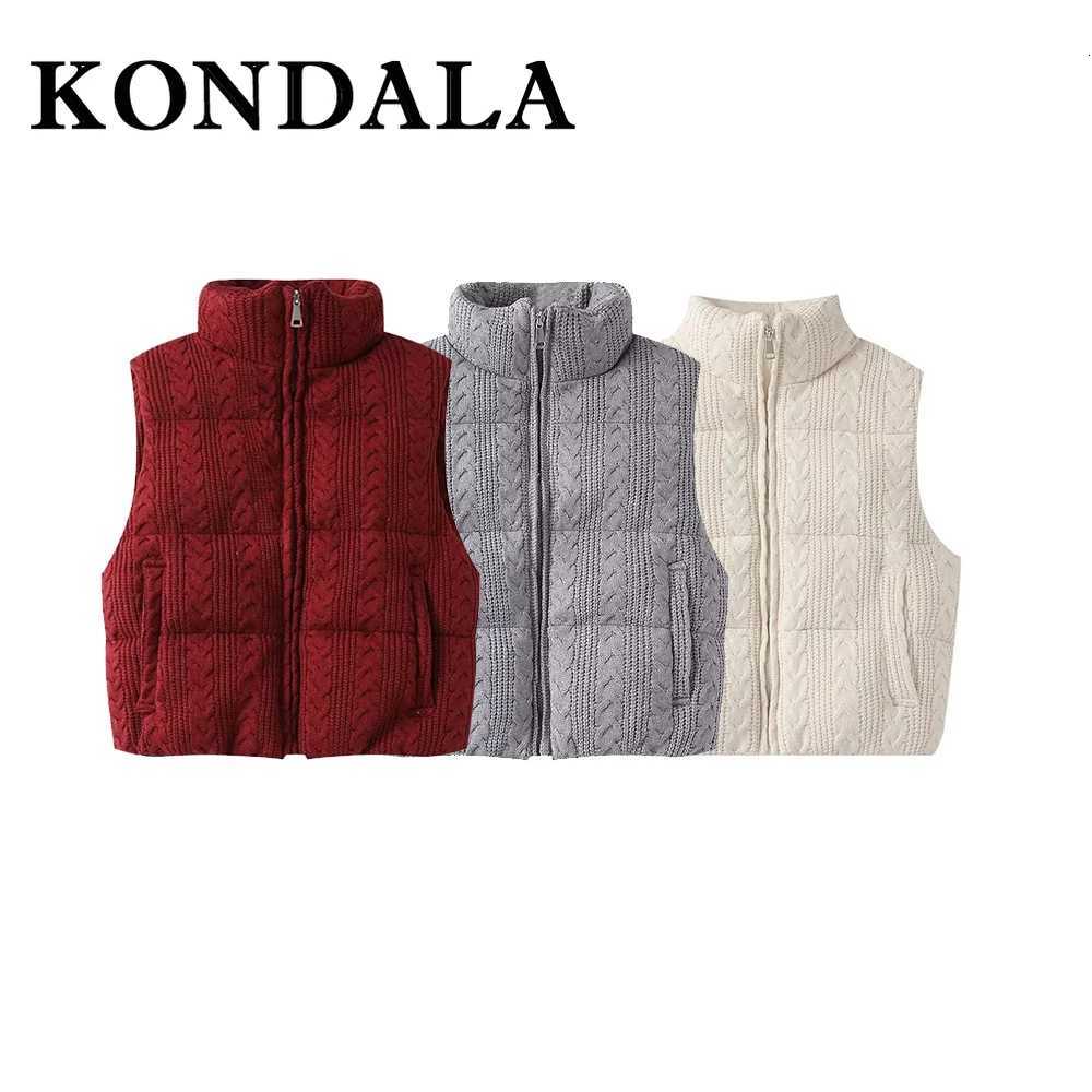 KONDALA Fashion 2025 Winter Solid Cotton Vest Knit Zipper Streetwear Turtleneck Pockets Sleeveless Jacket Casual Chic OutwearT251128