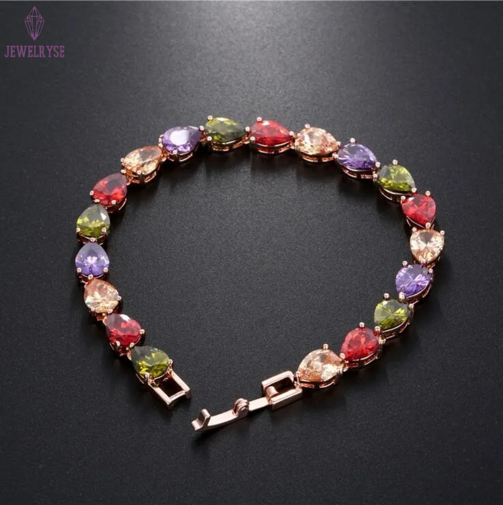 Classic fashion jewelry - 925 sterling silver rose gold teardrop-shaped pear-shaped cut multicolored CZ jewelry diamonds - Women's engagement bra