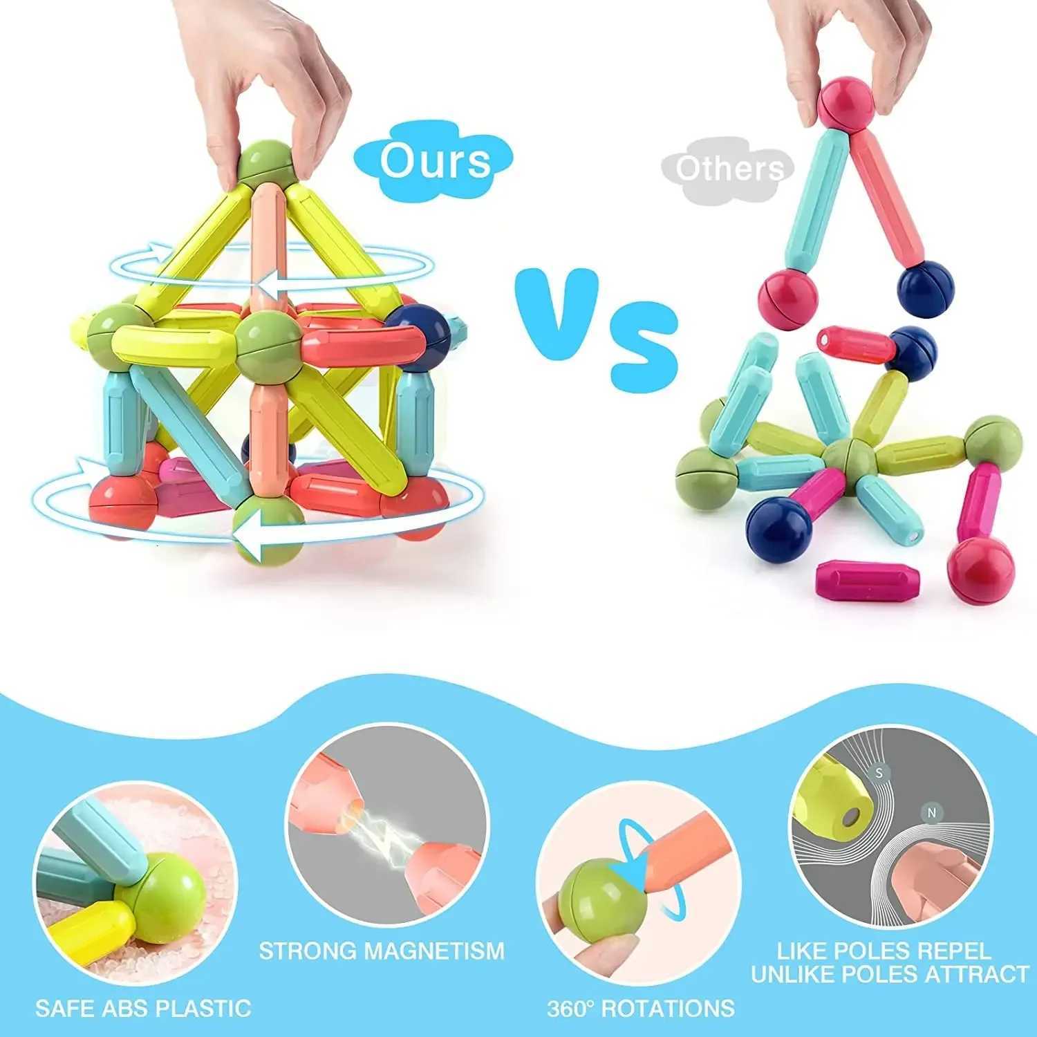 Magnet Ball Sticks Rod Games Magnetic Construction Set 188PCS Magnetic Building Blocks Toy Montessori Educational Toys for Kids Y251128