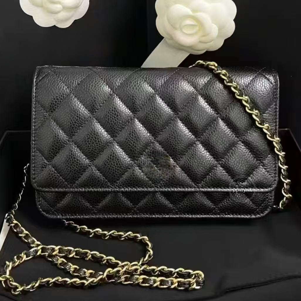 Designer wallets upgrades magnetic buckle metal zipper handle chip certification mini shoulder bag women's checkered handbag caviar sheepskin crossbody bag