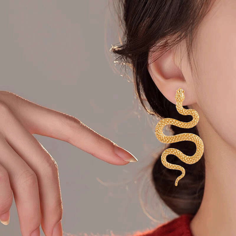 Jewelry New Personality Exaggerated Coldness Zodiac Snake Serpentine Tassel Fashion Style Large Earrings