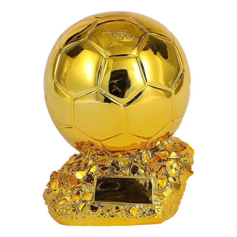 Resin World Cup football trophy, Golden Ball Award, Cristiano Ronaldo, Lionel Messi, outstanding MVP player award ceremony trophy engraving.