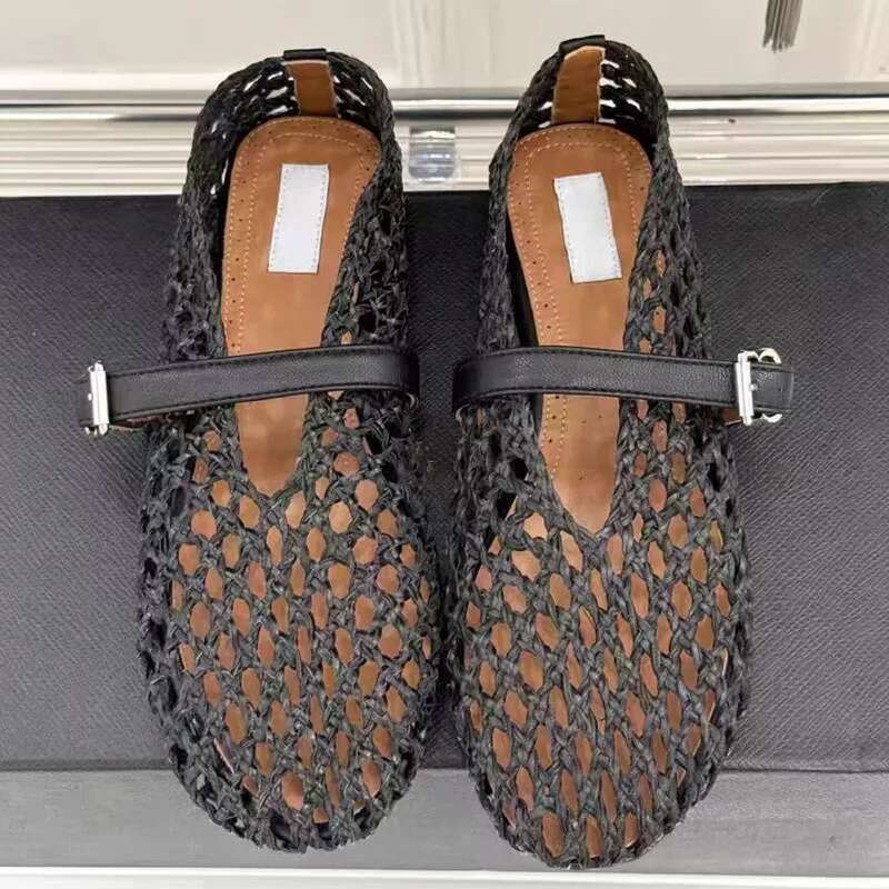 2025 Spring/Summer New Vine Grass Fishing Net Cave Sandals Women's Flat Ballet Mary Jane Casual Single Shoes