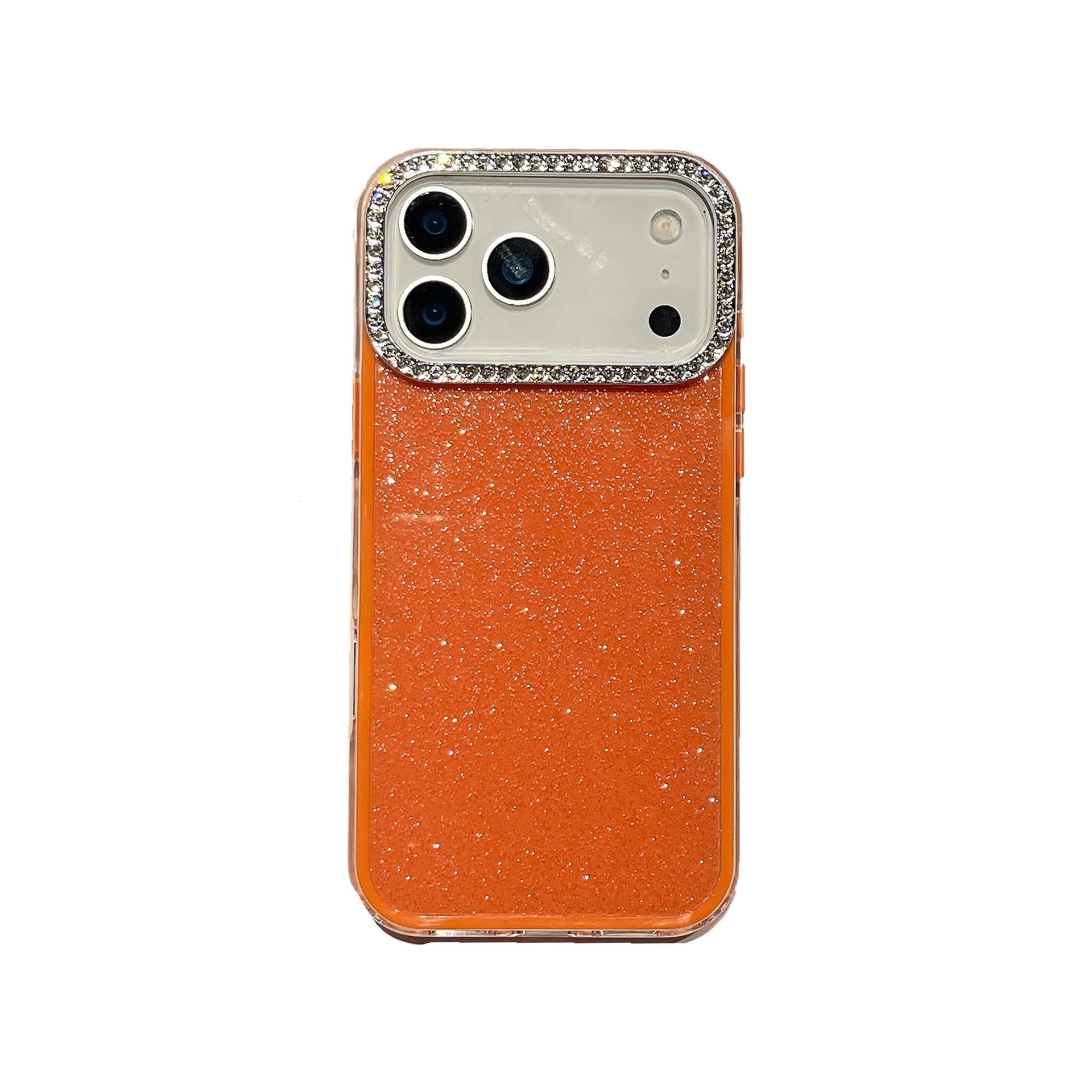 Solid Color Glitter Phone Case iPhone 17 Pro Max Compatible with Apple 16 /15 Rhinestone Lens Frame Protective Case