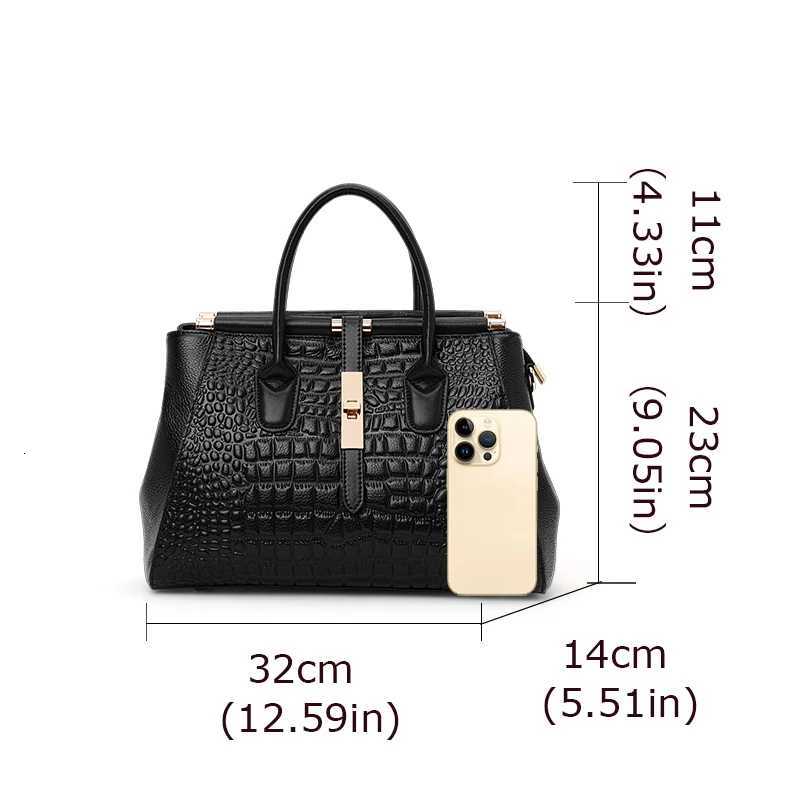 Genuine leather cowhide womens handbag crocodile pattern large capacity detachable shoulder strap crossbody shoulder bag K251128