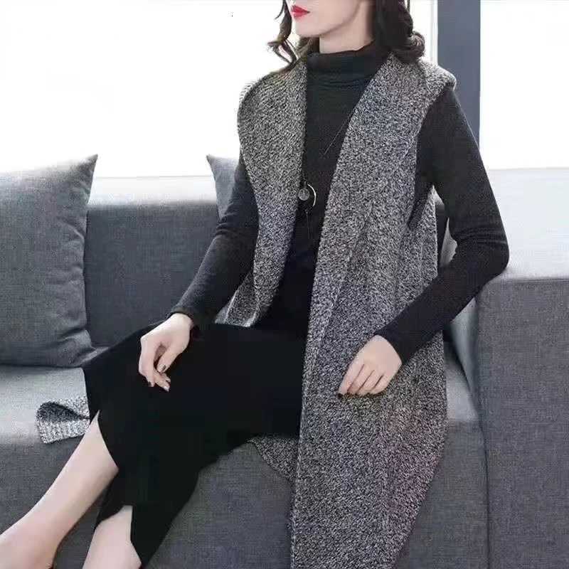 New Autumn Open Stitch Sweaters Fashion 2023 Women Casual thicken Sleeveless Waistcoat Ladies Hooded Long Knitted Cardigan WomenT251128