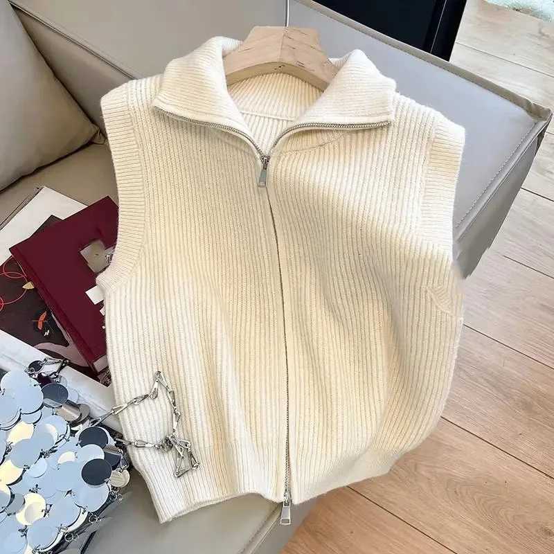 Retro Ladies Short Knit Vest Jacket Female Stand Collar Waistcoat Coat Spring Autumn Women Zipper Sweater Sleeveless TopsT251128