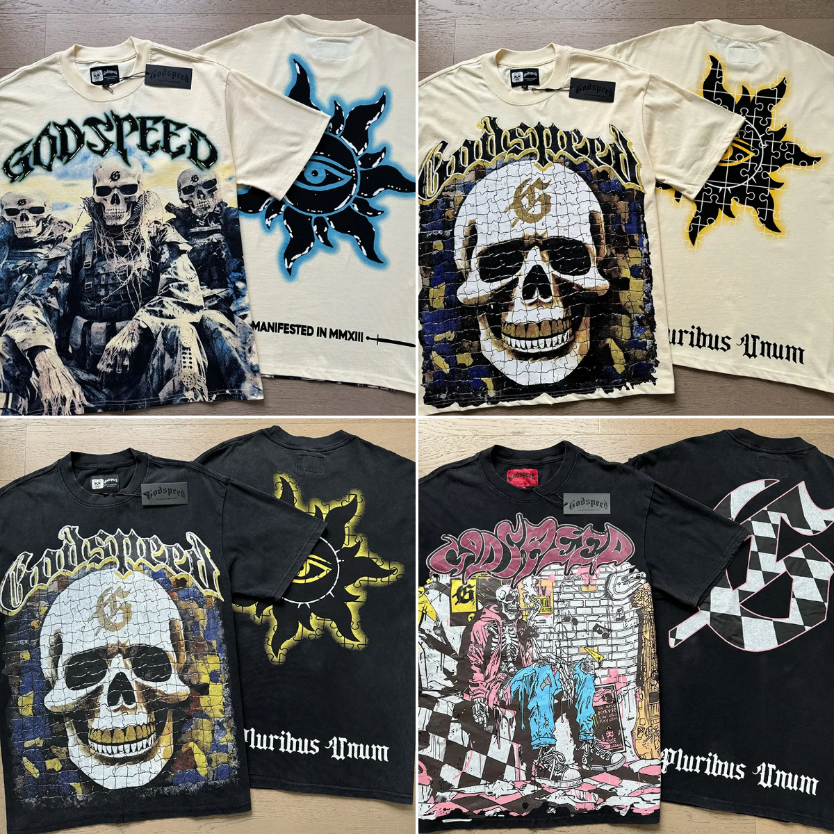 25 Real Photos High Quality Godspeed T-shirt Trendy Rock Street Retro Washed Couple Skeleton Print Cotton Short Sleeve Men Women