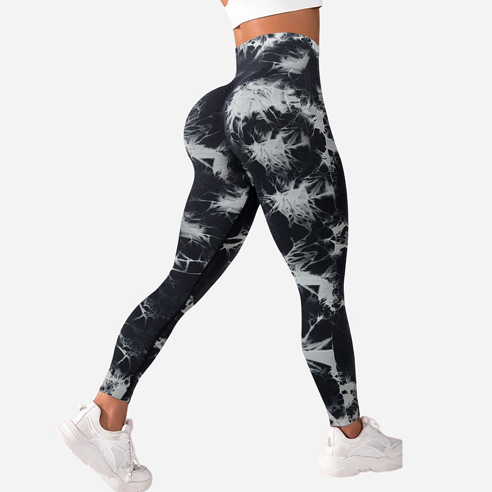 Popular tie-dye yoga pants high waist tight sports leggings peach hip-lifting running fitness trousers