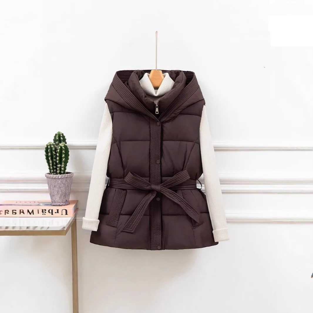 Thicken Warm Winter Hooded Vest Womens Quilted Puffer Vest Solid Color Sleeveless Padded Outwear Cropped Button Zip Up CoatT251128