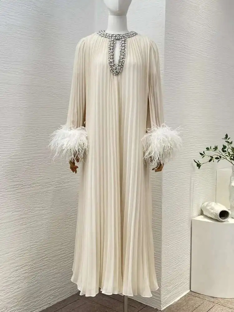 IEQJ pleated feather diamond patchwork womens long sleeved loose elegant dress clothing 36A2956 250427 - view 6