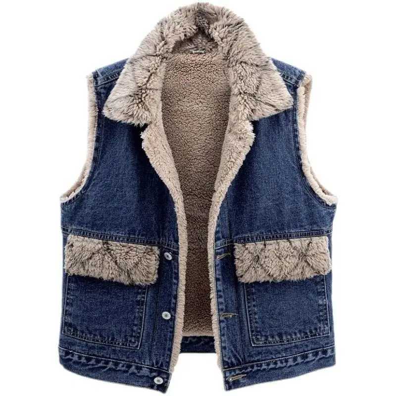 Women Vest Coat Lamb Wool Coats Turn Down Collar Jackets Sleeveless Y2k Streetwear Thick Elegant Short Jacket Autumn WinterT251128