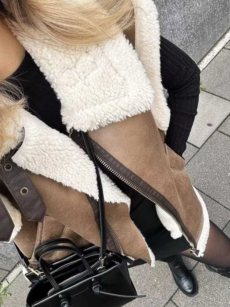 Winter Pocket Zipper Vestidos Female Sleeveless Lapel High Waist Patchwork Contrast Slim Outwear For Women V-Neck VestidosT251128