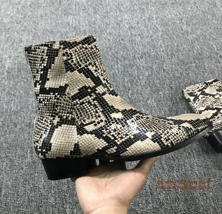 Snake Pattern Chelsea Boots Side Zipper Mens Boots High-Top Mens Leather Booties British Style Handmade In Men Shoes 251126 - view 5