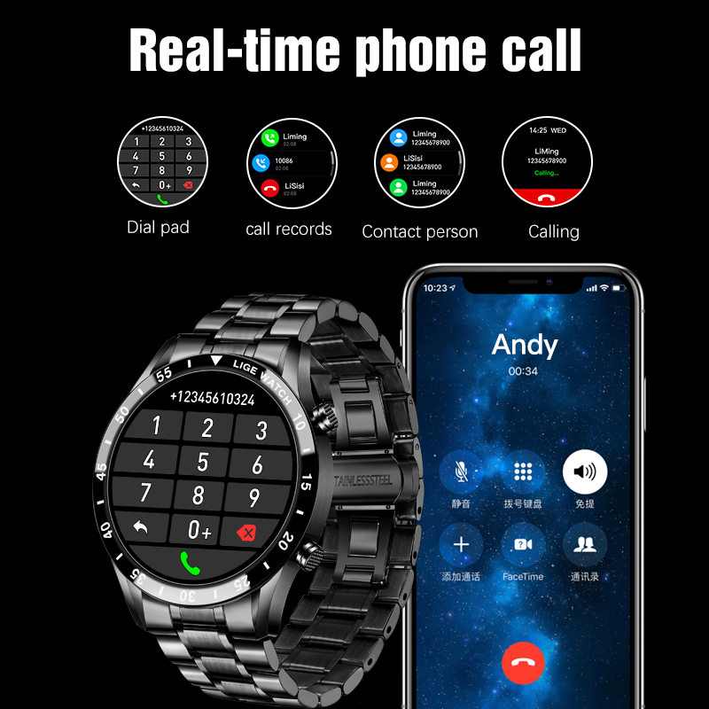 LIGE's new multifunctional smartwatch with Bluetooth calling, step counting, blood pressure, heart rate detection, waterproof watch