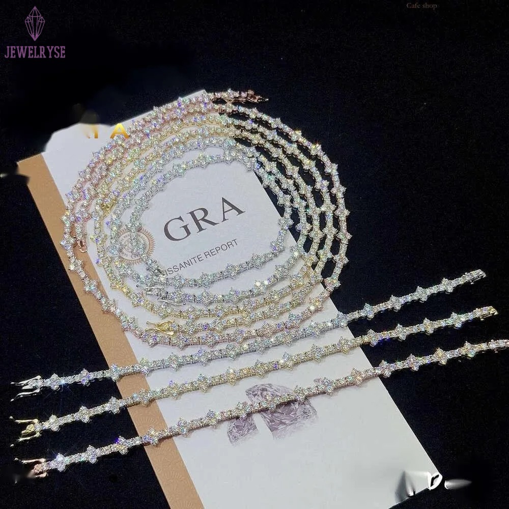 Designer 3mm New Style Hip Hop Moissanite Tennis Chain Bracelet Pass Dia Tester GRA Sier vvs tennis moissanite chain women mens fashion cuban k neckla