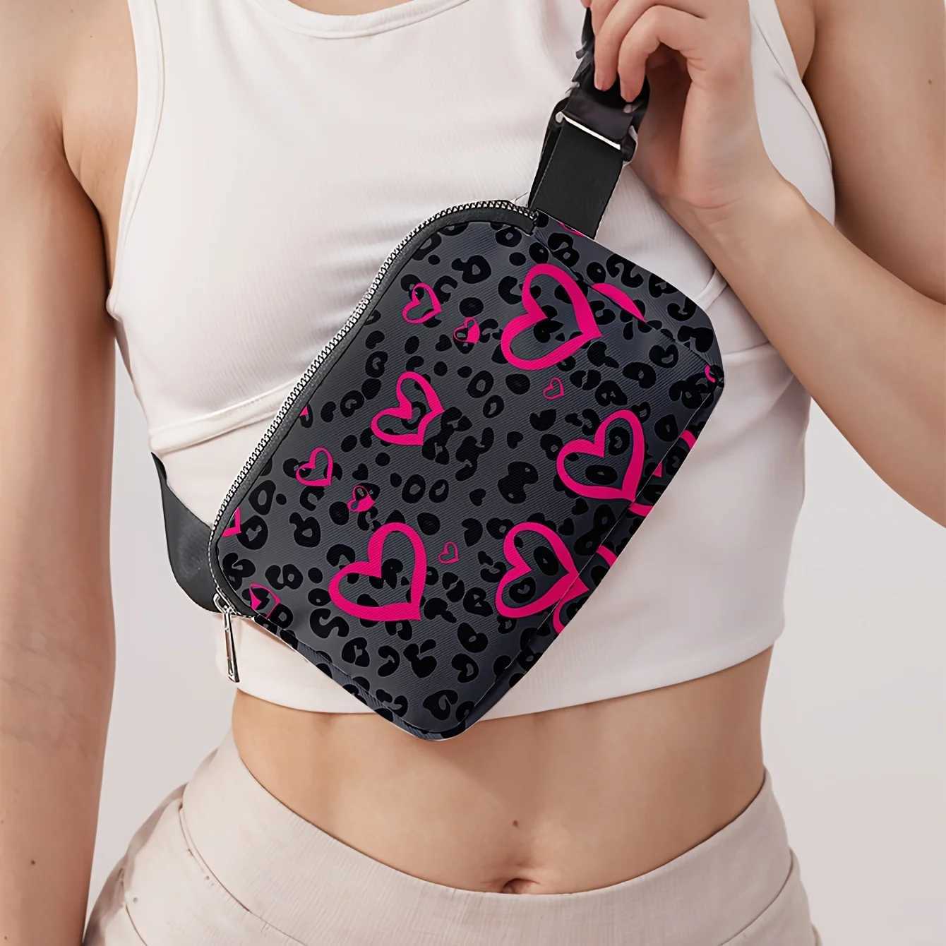 1pc love printed fashionable adjustable crossbody bag neutral sports waist bag suitable for runningT251128
